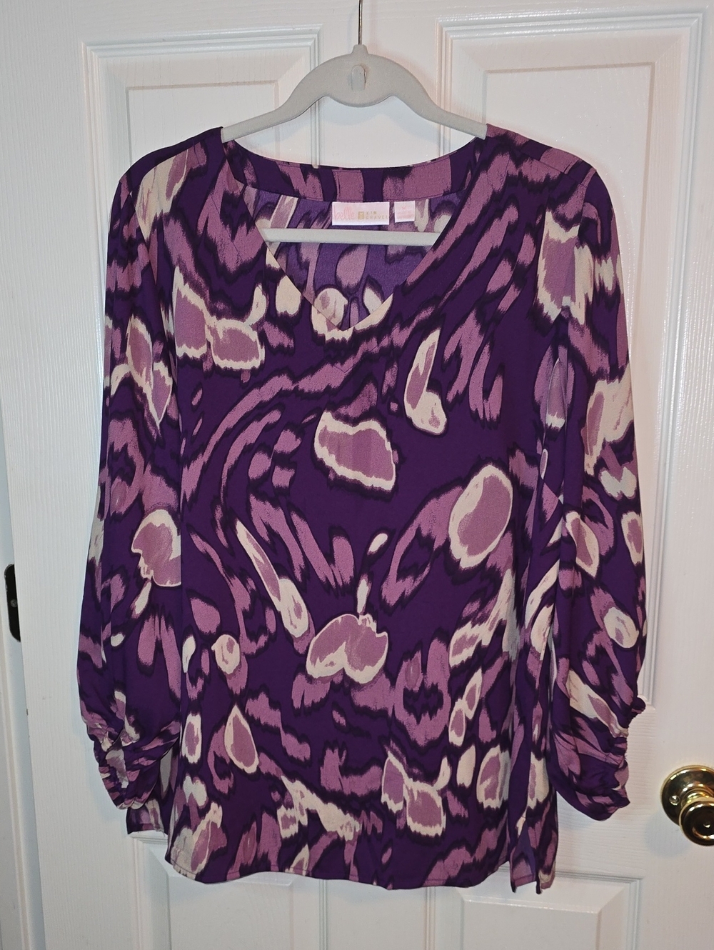 Women's Purple Printed Long-Sleeve Blouse with Pink and Cream Accents